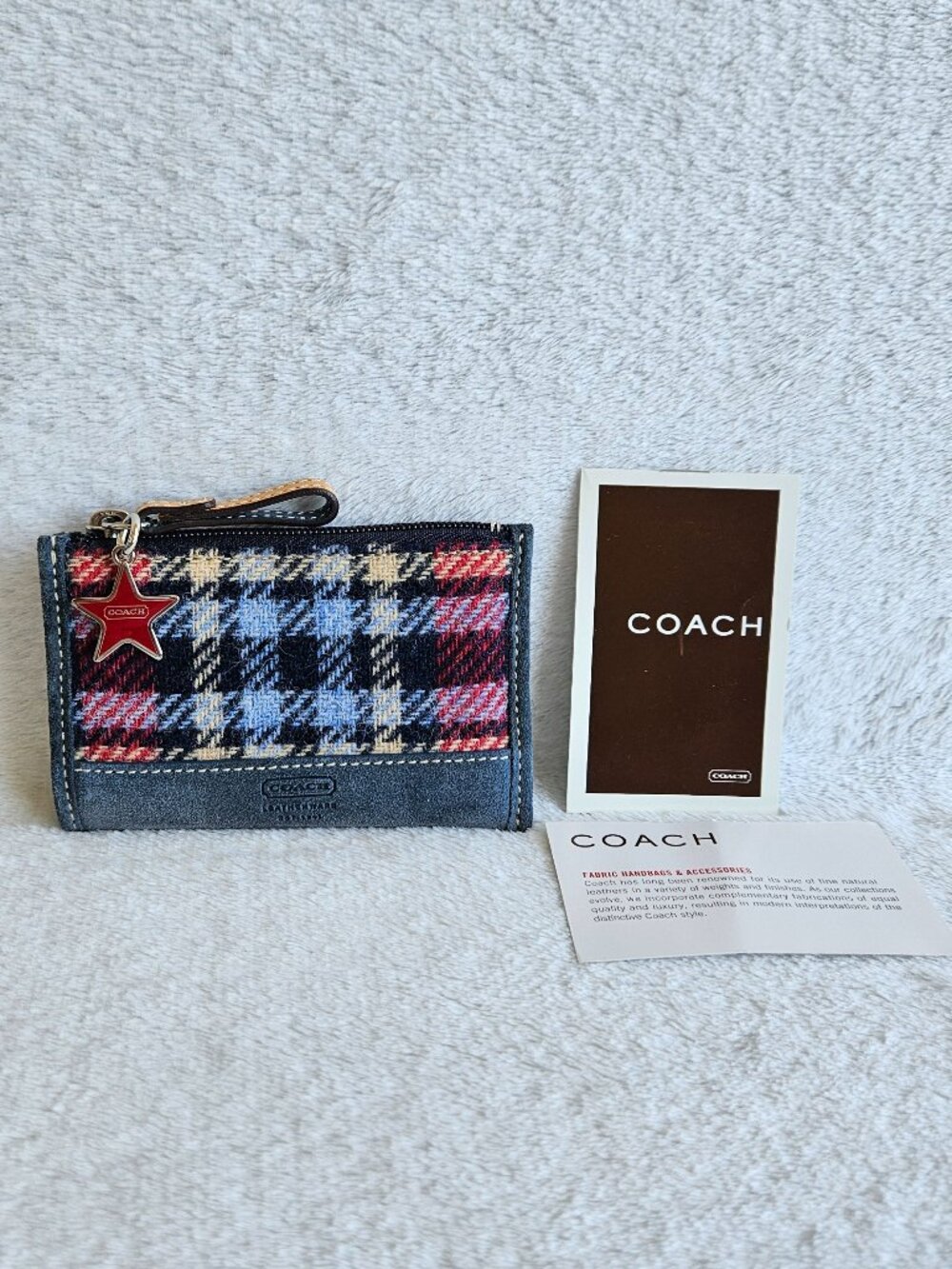 Vintage Coach Y2K Skinny Mini Wool Plaid Zip Card Case Keychain Wallet NWT HTF